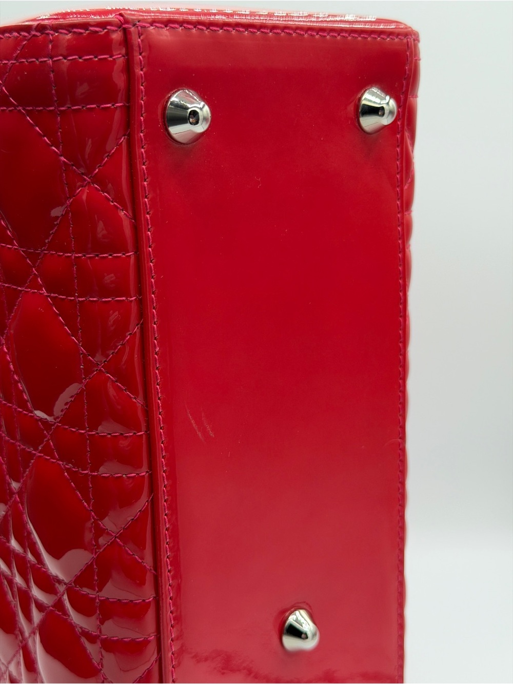 Authentic Christian Dior Large Lady Dior Patent Cannage Pink Red Patent Leather - Picture 13 of 16